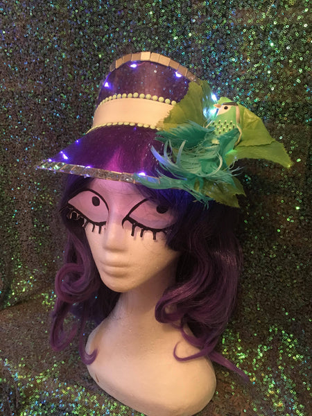 Purple Festival Visor with Lights & Green Tropical Bird - Ciara Monahan