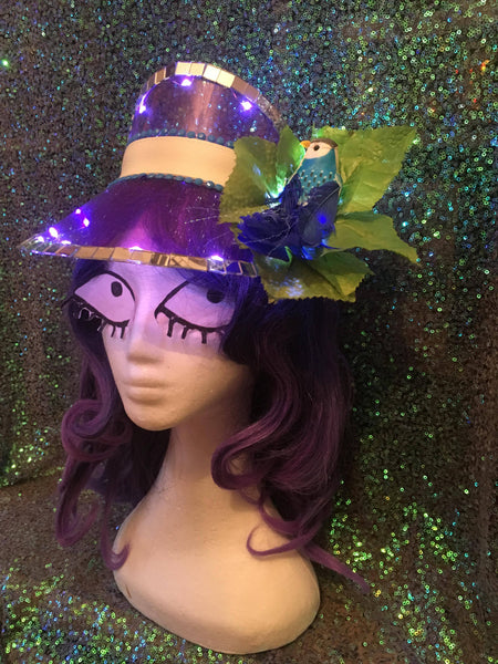 Purple Festival Visor with Lights & Blue Tropical Bird - Ciara Monahan