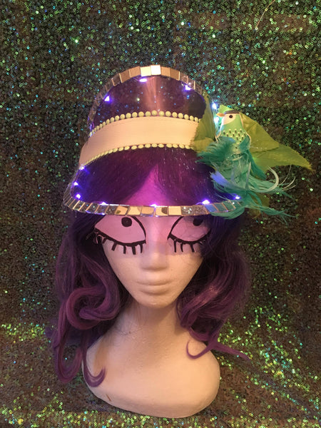 Purple Festival Visor with Lights & Green Tropical Bird - Ciara Monahan