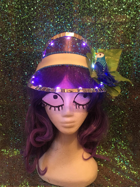 Purple Festival Visor with Lights & Blue Tropical Bird - Ciara Monahan