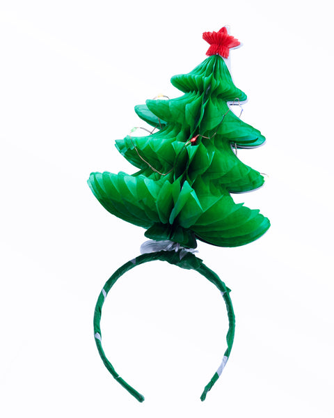 Fold-Away Xmas Tree Headpiece with Rainbow Fairy Lights - Ciara Monahan