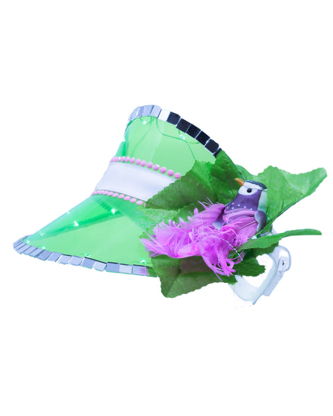 Green Festival Visor with Lights & Pink Tropical Bird - Ciara Monahan