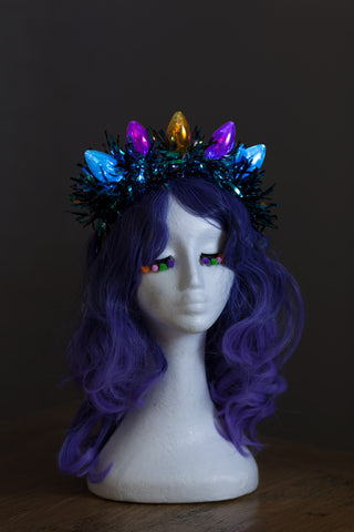 Light Up Bauble Crown Christmas Crown with Teal Tinsel - Ciara Monahan