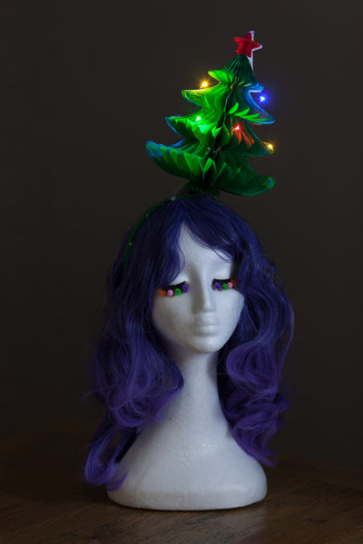 Fold-Away Xmas Tree Headpiece with Rainbow Fairy Lights - Ciara Monahan