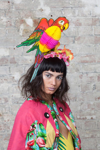 Tropical Festival Parrot Headpiece with Flowers - Ciara Monahan