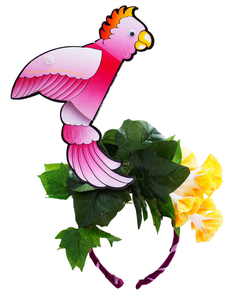 Tropical Floral Festival Headpiece with Pink Cockatoo Bird - Ciara Monahan