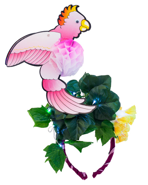 Tropical Floral Festival Headpiece with Pink Cockatoo Bird - Ciara Monahan