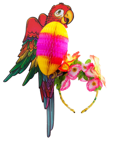 Tropical Festival Parrot Headpiece with Flowers - Ciara Monahan