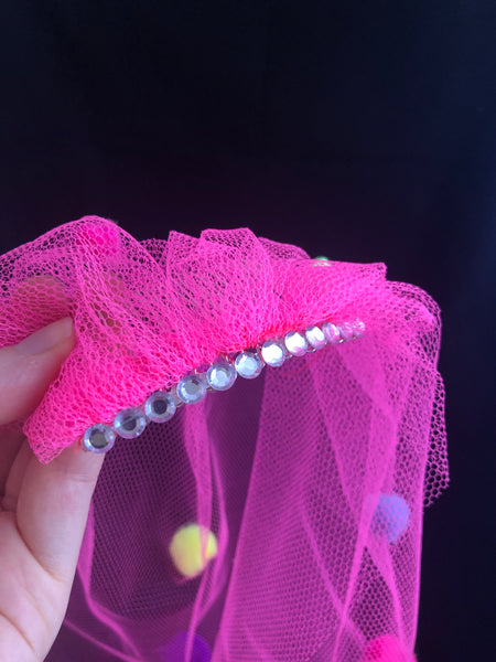 Neon Pom-Pom Bridal Veil