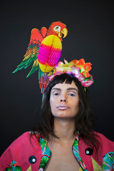 Light Up Tropical Festival Parrot Headpiece with Flowers - Ciara Monahan