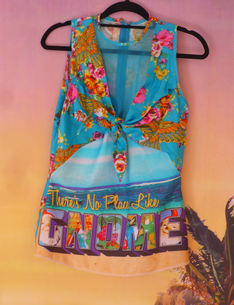 Tropical Festival Fashion Bikini Knot Top with Beach Postcard Print - Ciara Monahan