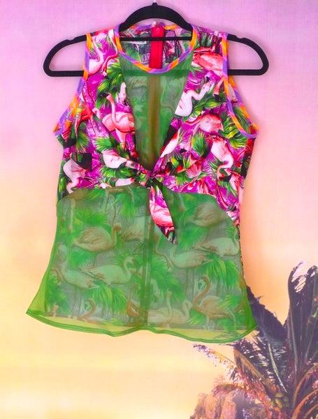 Tropical Flamingo Festival Fashion Knot Top - Ciara Monahan