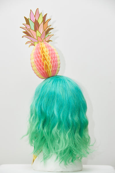 Ciara Monahan - Pink Fold Away Psychedelic Pineapple Headpiece with Gold Tassels