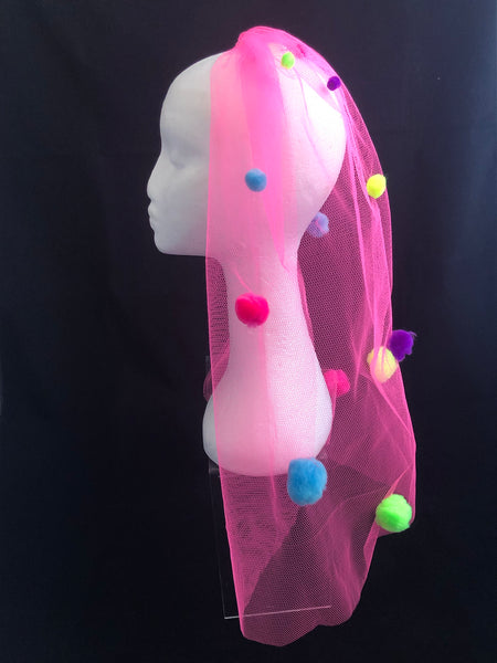 Neon Pom-Pom Bridal Veil