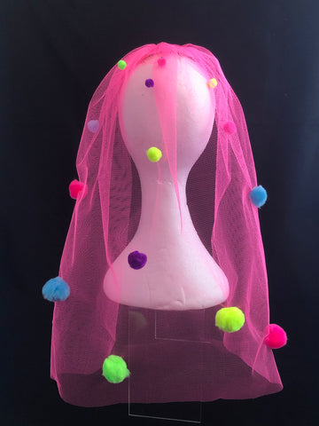 Neon Pom-Pom Bridal Veil