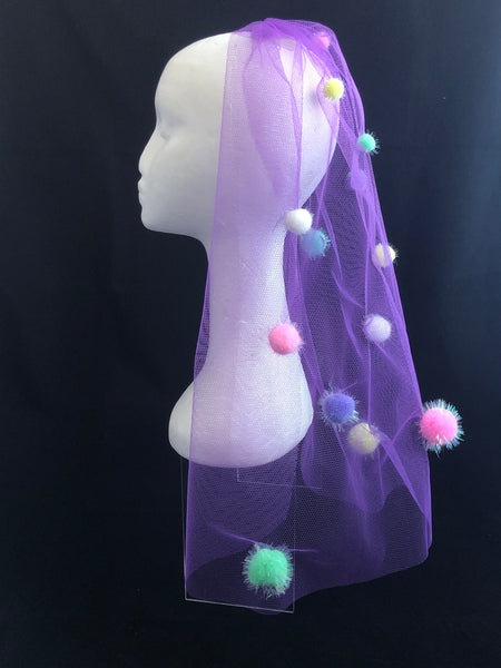 Pastel Pom-Pom Bridal Veil