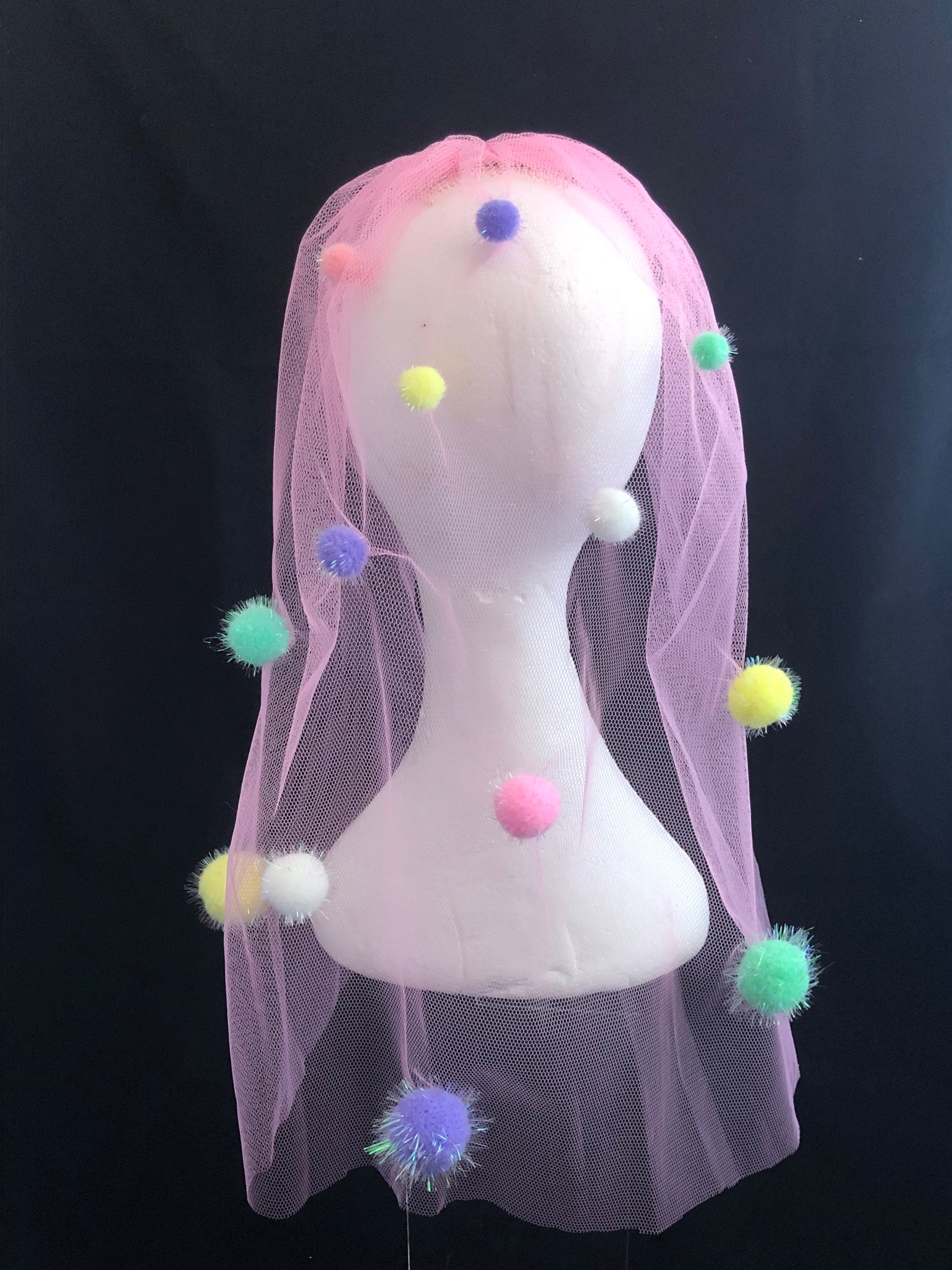 Pastel Pom-Pom Bridal Veil