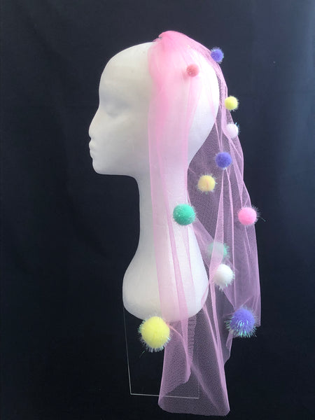 Pastel Pom-Pom Bridal Veil