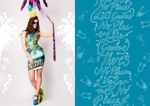 Tropical Festival Fashion Bikini Knot Dress with Beach Postcard Print - Ciara Monahan