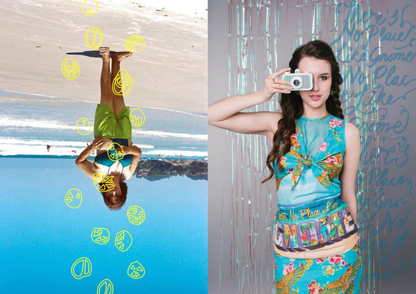 Tropical Festival Fashion Bikini Knot Top with Beach Postcard Print - Ciara Monahan