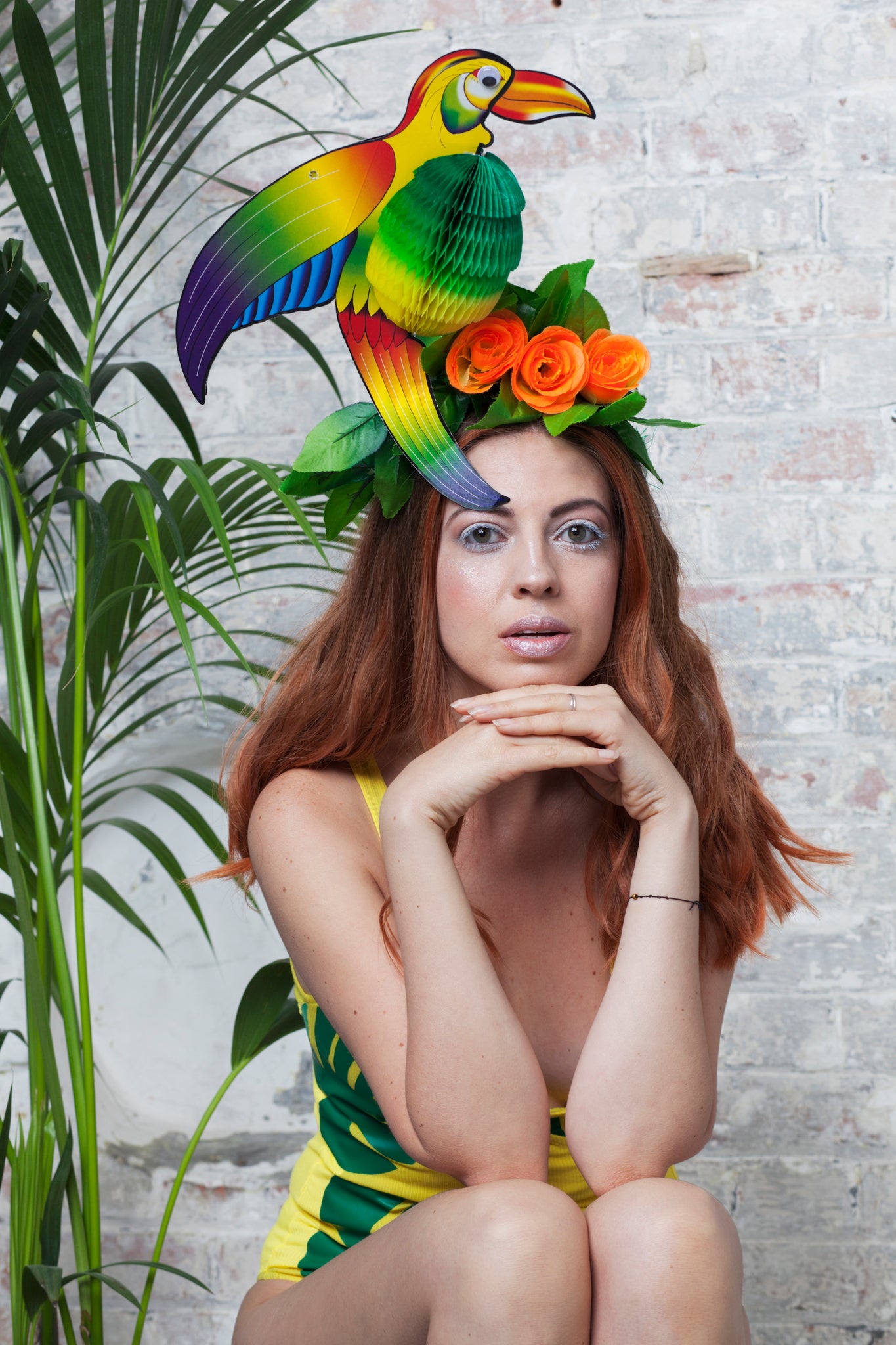 Tropical Festival Parrot Headpiece UV Reactive Flowers - Ciara Monahan